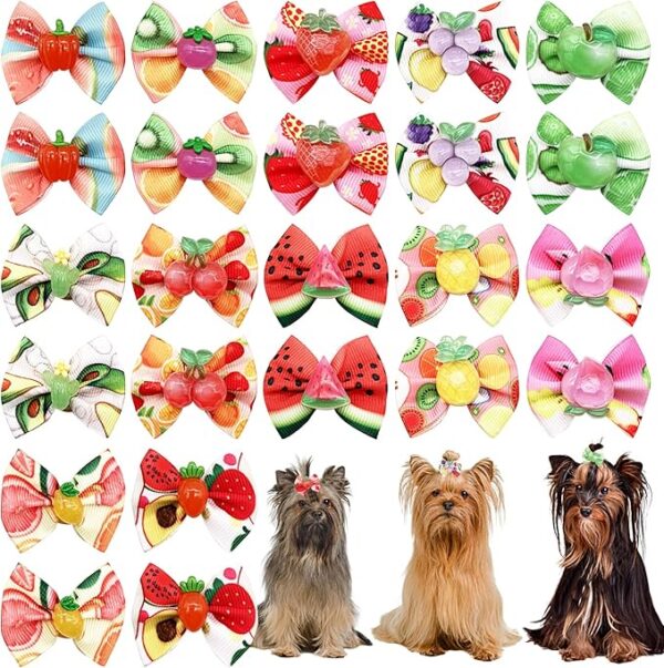 Kit de 24 Lazos para el pelo de perro con banda de goma, patrón de frutas hawaianas de verano - Imagen 2